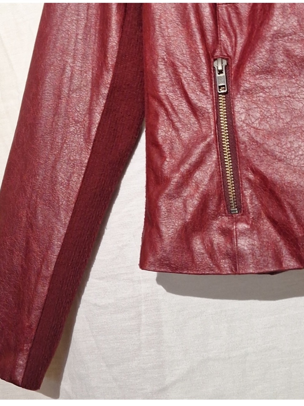 Bagatelle,Wine Cropped Bomber Jacket, Vegan Leather,Glam,Biker,Size 8 - Picture 9 of 10